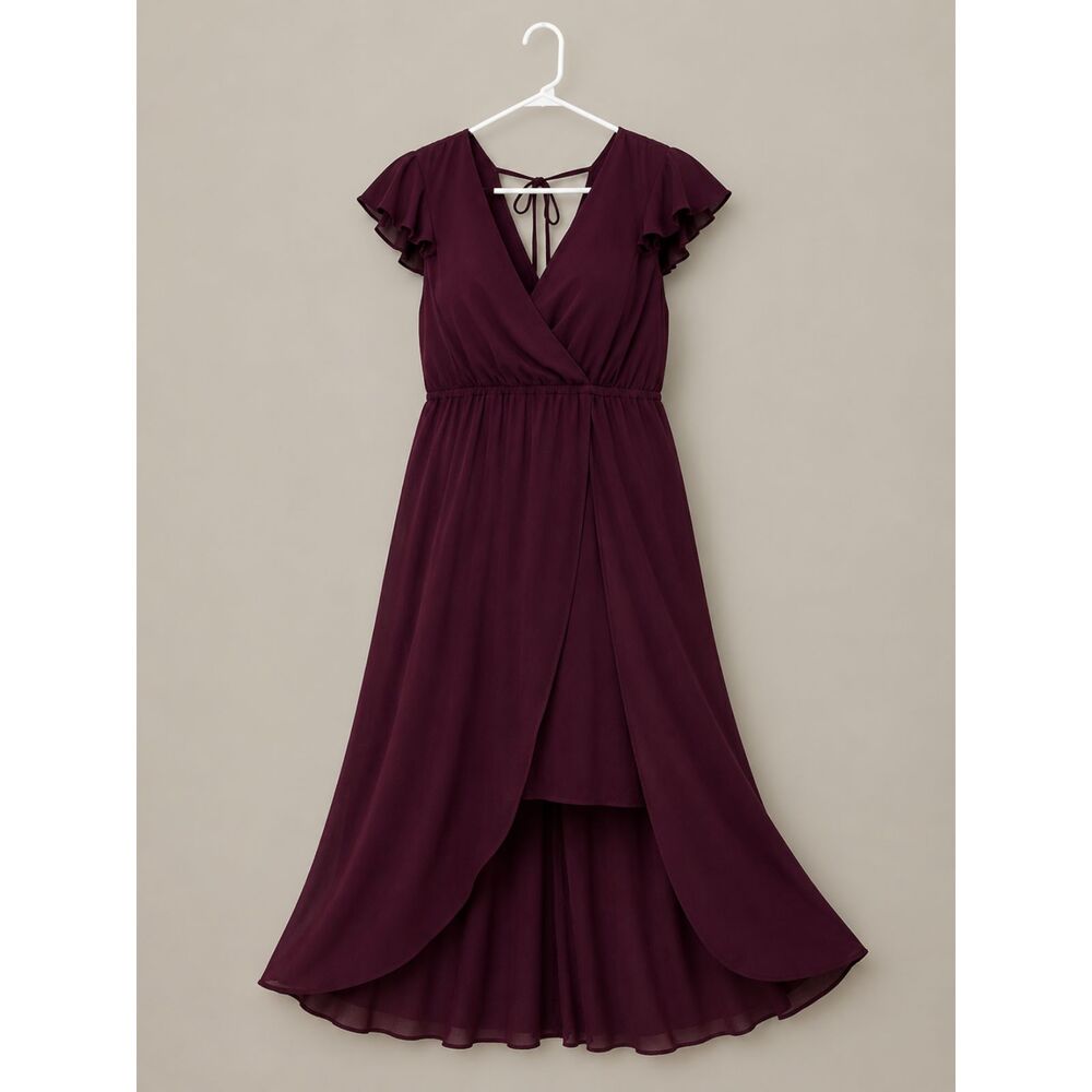 Torrid Burgundy Maxi Hi Low Gauze Walk-Through Dress Size 3 EUC